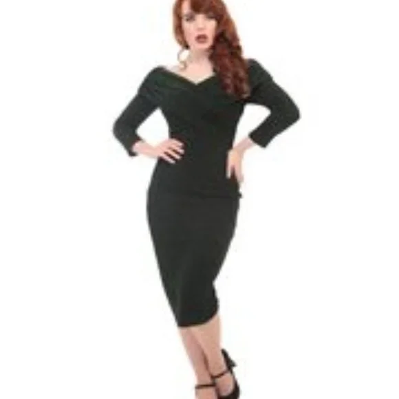 Collectif Hollie Lurex Black/Green Wiggle Dress